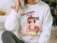 Load image into Gallery viewer, Damon Salvatore, Torn Between Lookin like a Snack and eating one, Sweatshirt