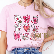 Load image into Gallery viewer, Pink Valentine Nurse Shirt, Valentine Nurse Coquette