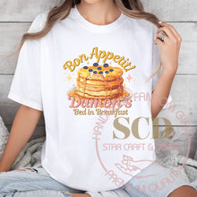 Load image into Gallery viewer, Bon Appetit! T-shirt, Damon Bed in Breakfast T-shirt