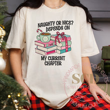 Load image into Gallery viewer, Naughty Or Nice Depends On My Current Charter Christmas T-shirt