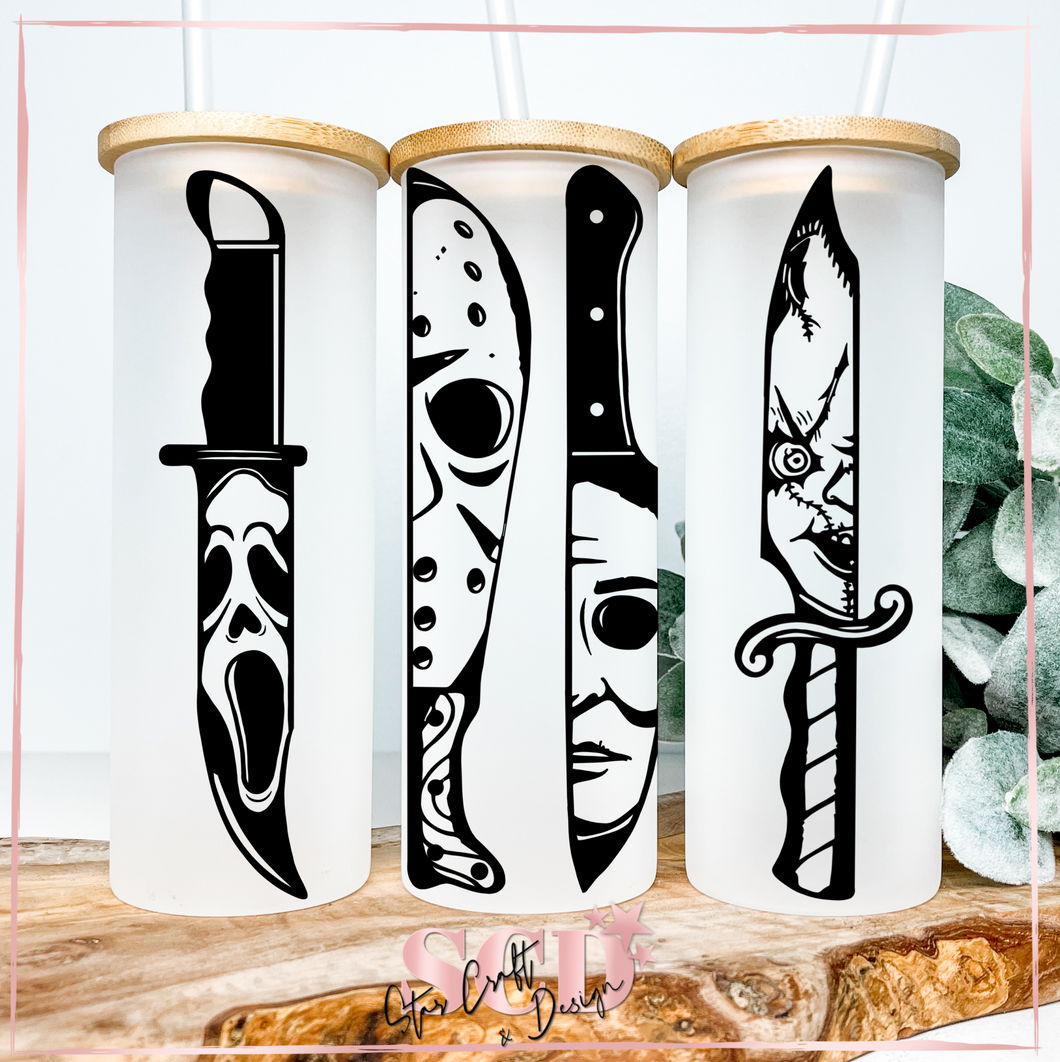 Horror Characters Knifes Frosted Glass Tumbler 20oz.