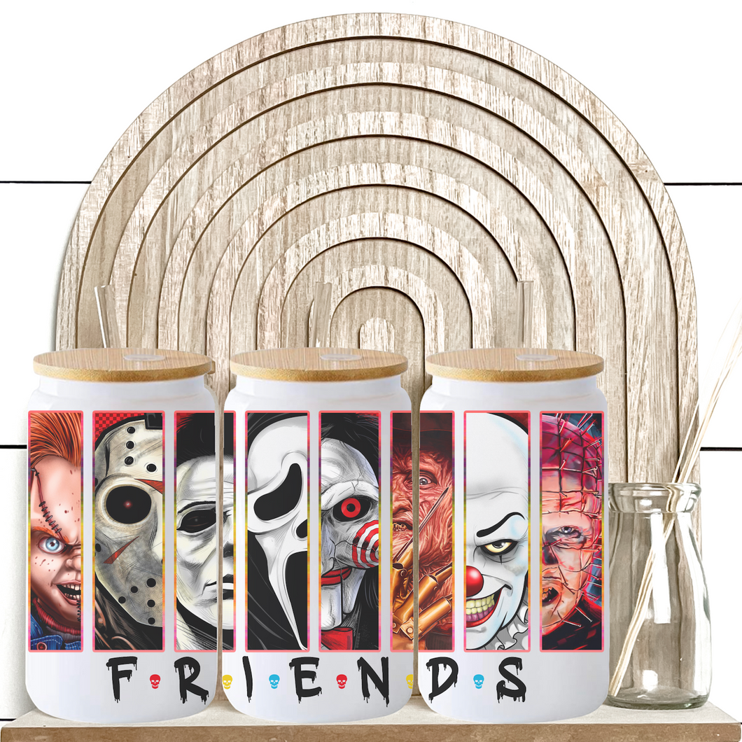 Horror Character Friends Beer can Glass Frosted 16oz
