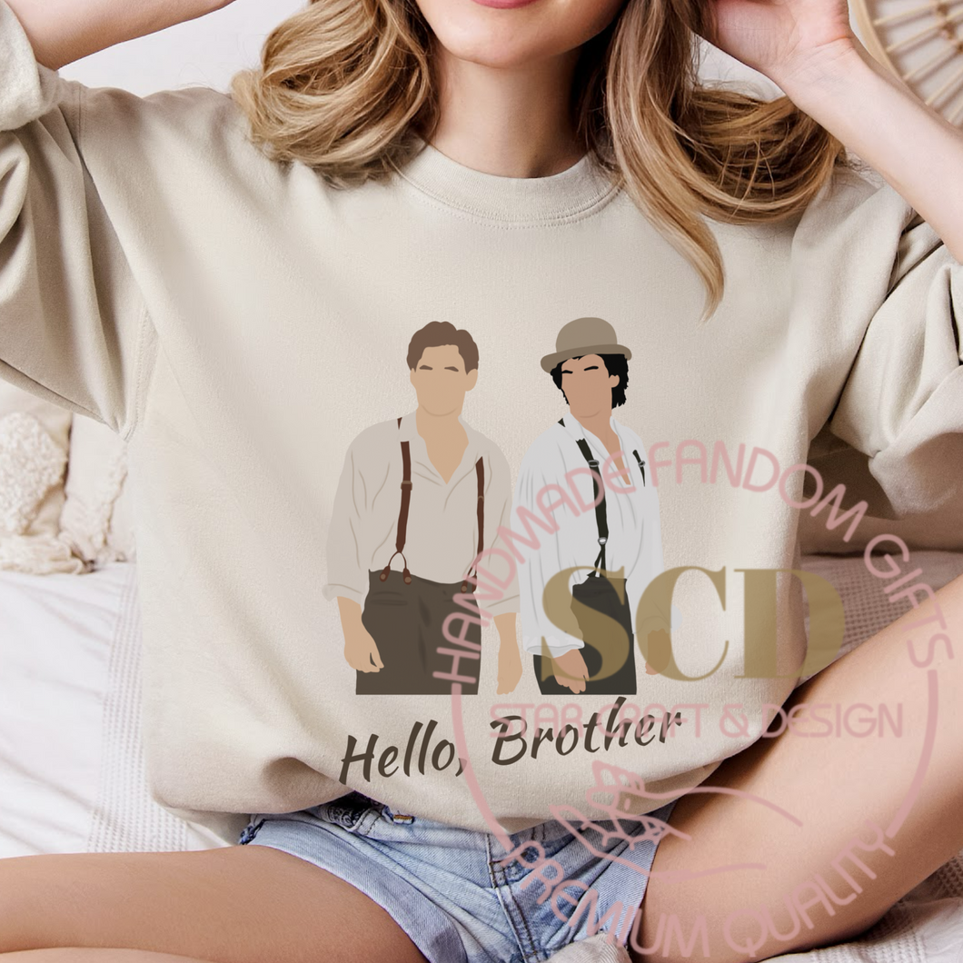 Hello Brother Sweatshirt,Vampire Diaries Sweater,Damon Salvatore, Stefan Salvatore
