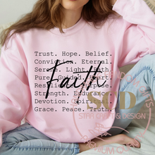 Load image into Gallery viewer, Faith Sweatshirt, Belief Sweatshirt, Faith Word Typography Sweatshirt.
