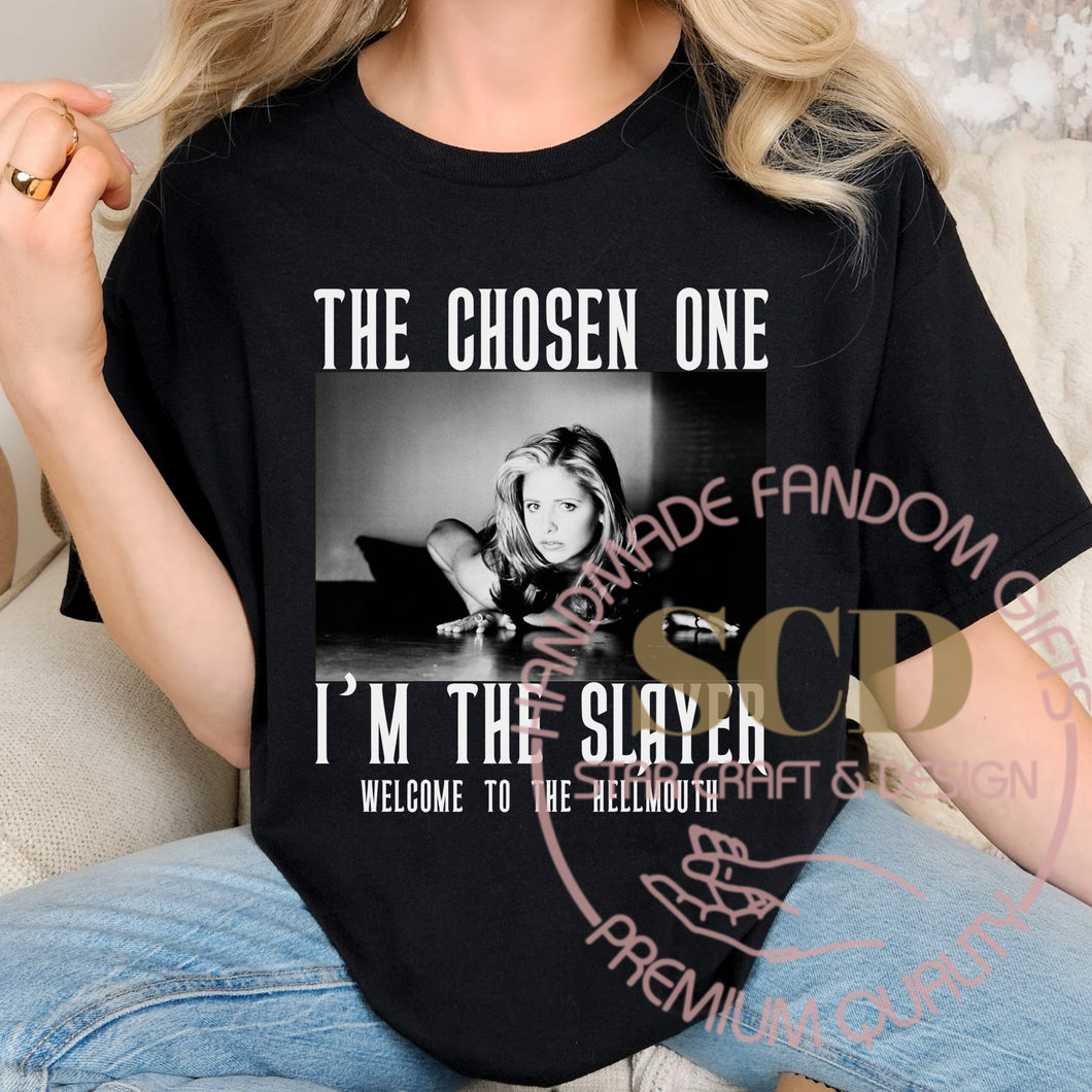 The Chosen One I'm The Slayer T-shirt, Buffy T-shirt, Black and White Tee