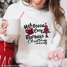 Load image into Gallery viewer, Hot Cocoa Cozy Blankets and Christmas movies Hoodie
